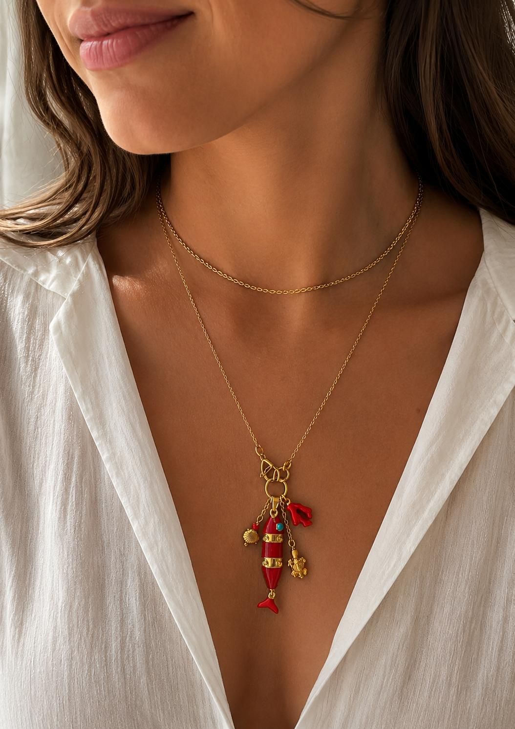 Collana Charm Mare Rosso & Oro – Stile Mediterraneo Chic