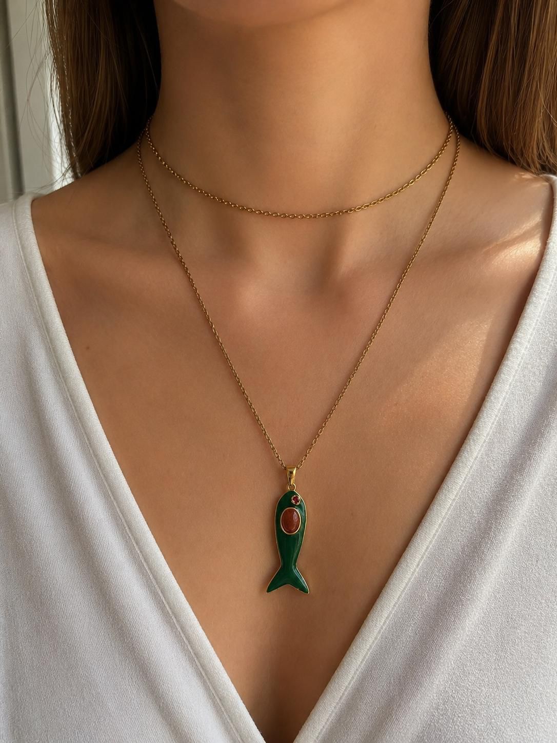 Collana Pesciolino Verde Smaltato – Eleganza dal Fascino Mediterraneo